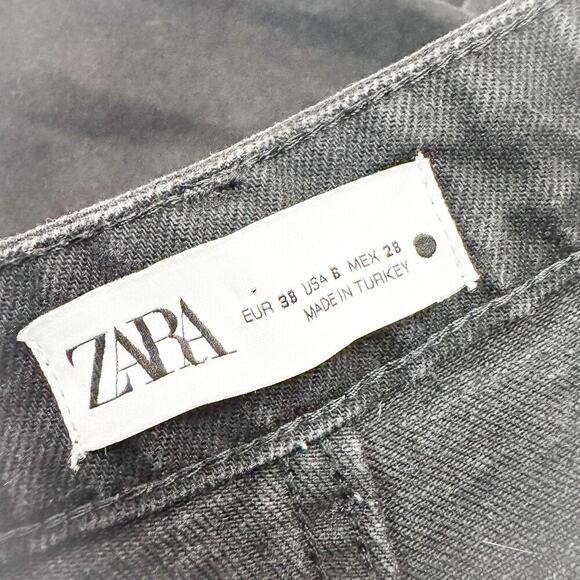 Zara High Waisted Zipper Detail Black Denim Jeans Silver Zipper Size 6 MINT - Picture 7 of 9